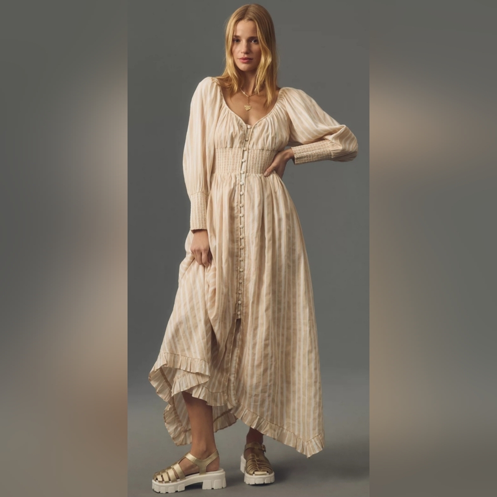 Anthropologie Striped Smocked Waist Maxi Dress Size Medium NWT